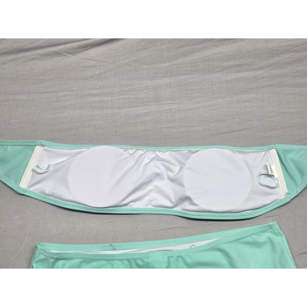 Women’s Solid Green Bandeau Strapless Bikini 2-Piece Tie Lined Stretch M - Picture 4 of 6